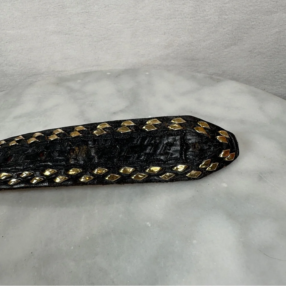 Vintage western Black and‎ Gold Woven leather Belt metallic